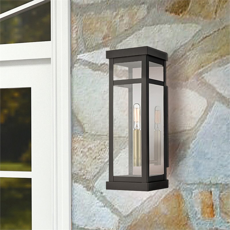 Beaumont Lane Contemporary Brass Outdoor Wall Lantern in Bronze