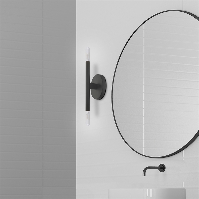 Beaumont Lane Mid-Century 2-Light Mid-Century Metal Sconce in Black