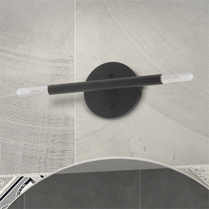 Beaumont Lane Mid-Century 2-Light Mid-Century Metal Sconce in Black