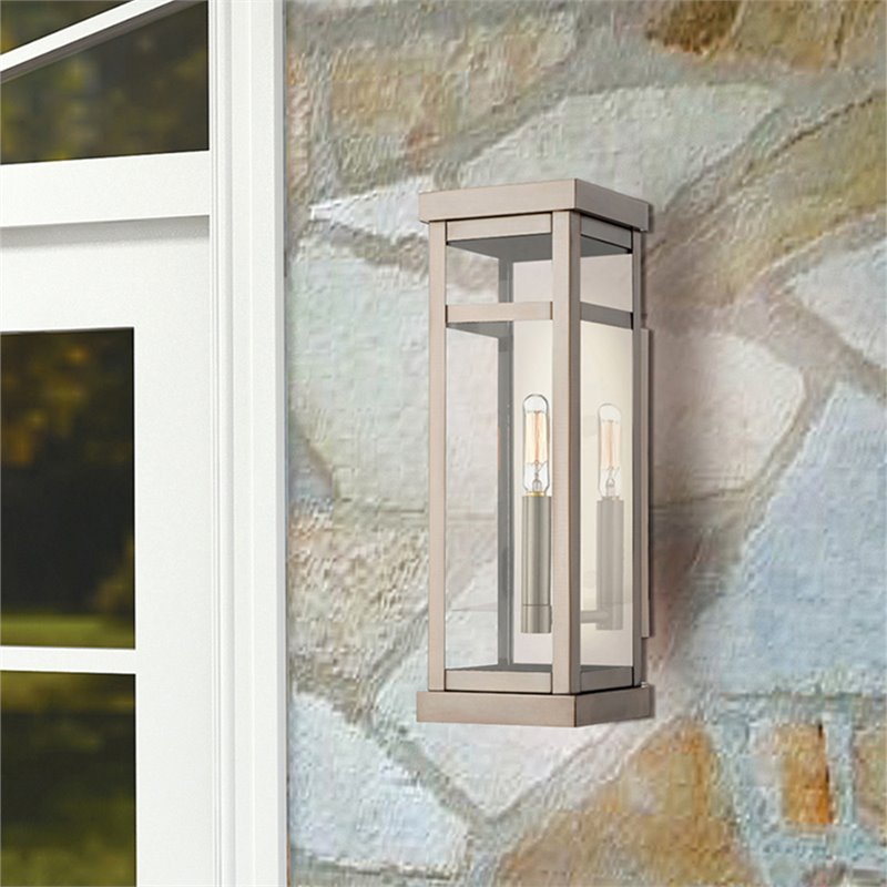 Beaumont Lane Contemporary Outdoor Wall Lantern in Brushed Nickel