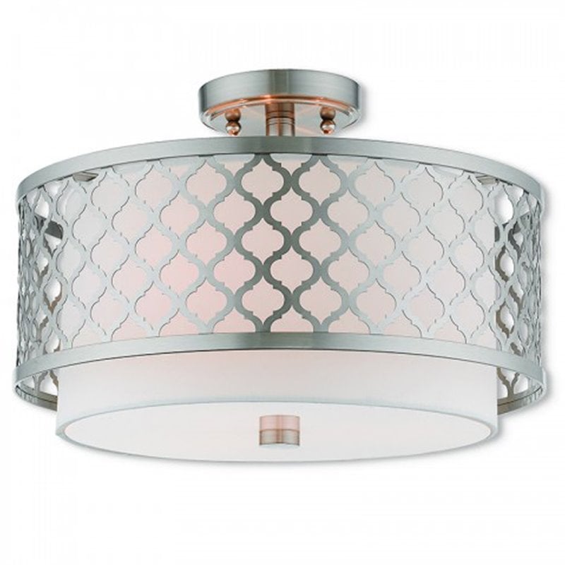 Beaumont Lane Contemporary 3 Light Semi Flush Mount in Brushed Nickel