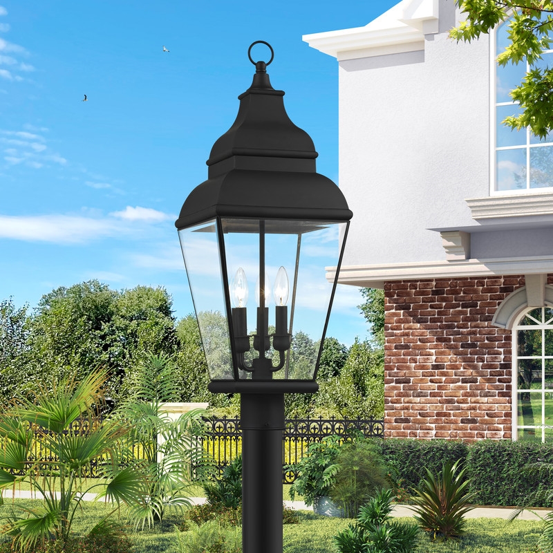 Beaumont Lane Contemporary Brass Post-Top Lanterm in Black Finish