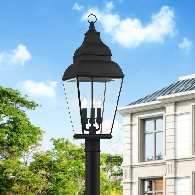 Beaumont Lane Contemporary Brass Post-Top Lanterm in Black Finish