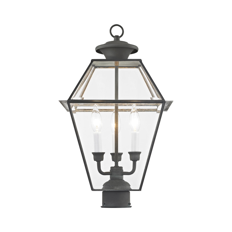 Beaumont Lane Contemporary Brass Outdoor Post Lantern in Charcoal