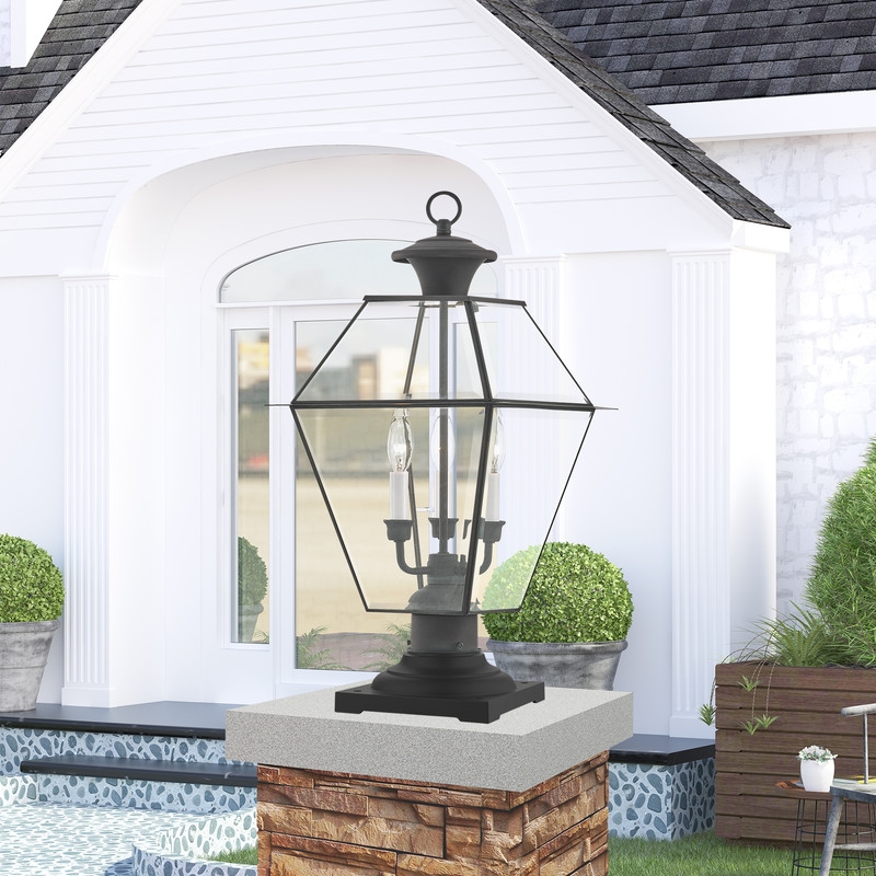 Beaumont Lane Contemporary Brass Outdoor Post Lantern in Charcoal