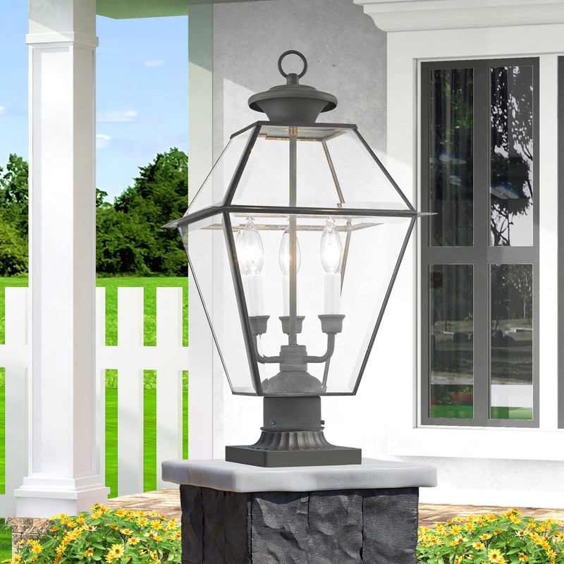 Beaumont Lane Contemporary Brass Outdoor Post Lantern in Charcoal