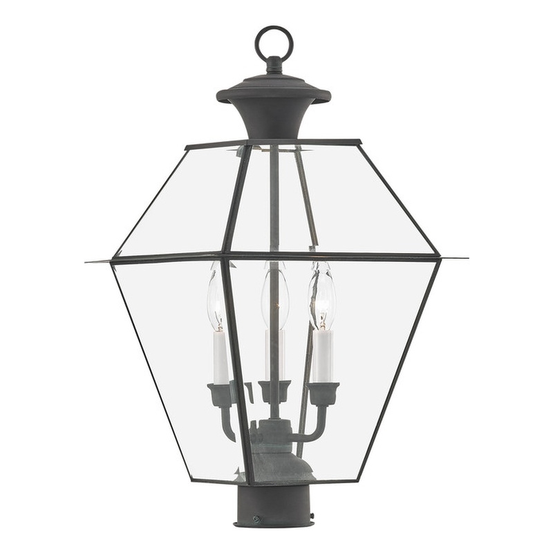 Beaumont Lane Contemporary Brass Outdoor Post Lantern in Charcoal