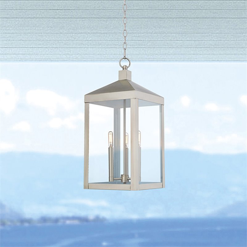 Beaumont Lane Contemporary 3 Light Outdoor Hanging Lantern in Nickel