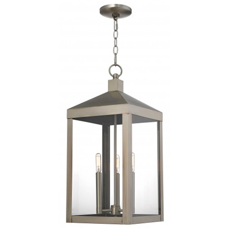 Beaumont Lane Contemporary 3 Light Outdoor Hanging Lantern in Nickel