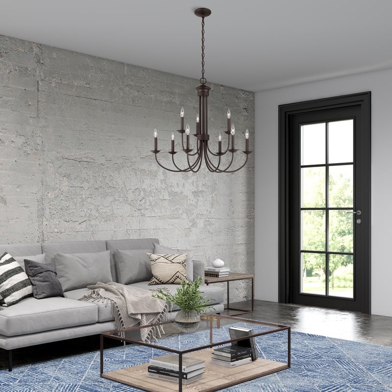 Beaumont Lane Contemporary Steel 9 Light Chandelier in Bronze