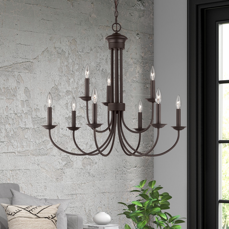 Beaumont Lane Contemporary Steel 9 Light Chandelier in Bronze