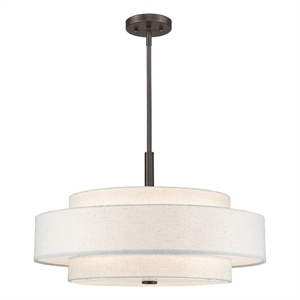 Beaumont Lane Mid-Century 53&quot 5-Light Metal & Fabric Pendant in English Bronze