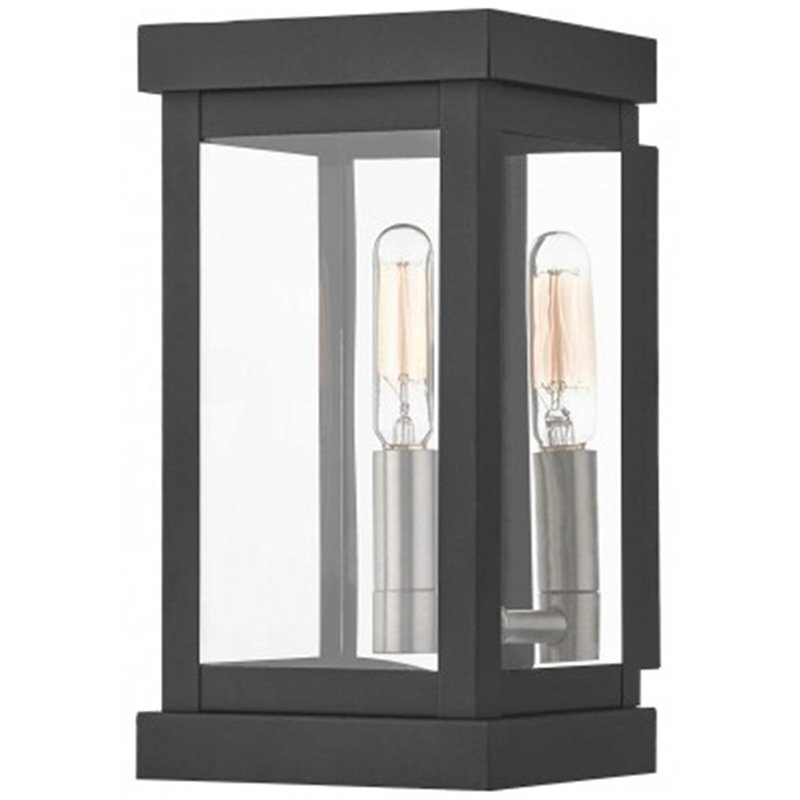 Beaumont Lane Contemporary Brass Outdoor Wall Lantern in Black