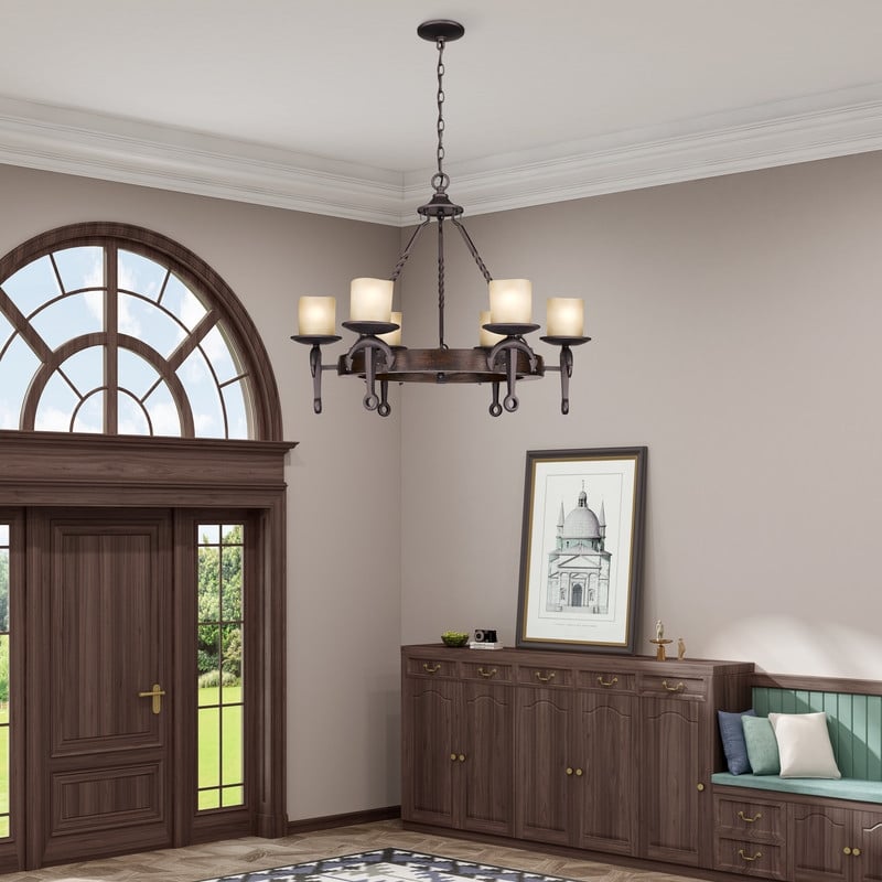 Beaumont Lane Contemporary Steel 6 Light Chandelier in Bronze