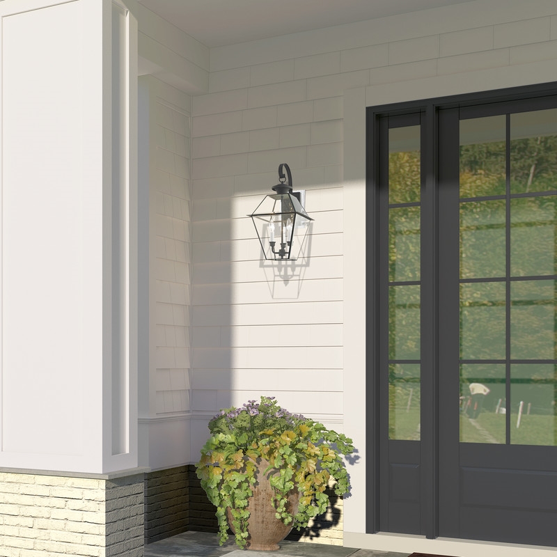 Beaumont Lane Contemporary Brass Outdoor Wall Lantern in Charcoal
