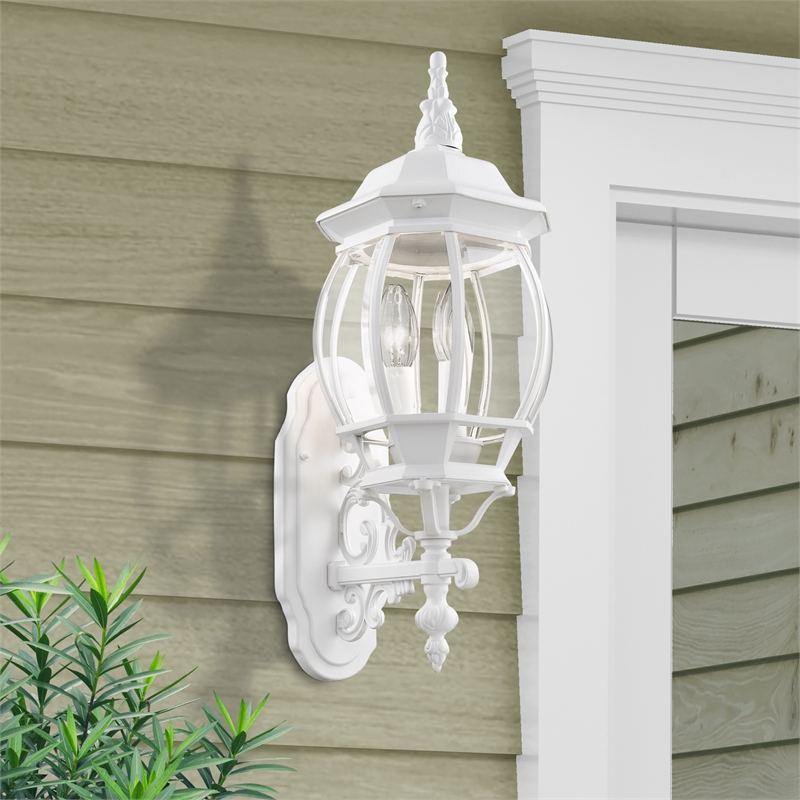 Beaumont Lane Traditional 3-Light Metal Outdoor Wall Lantern in Textured White