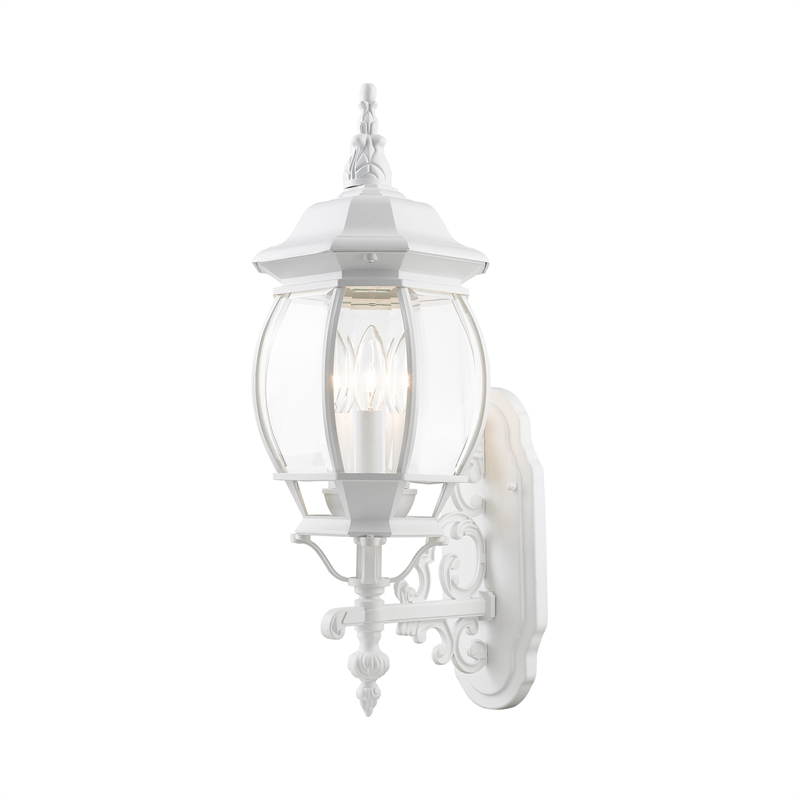 Beaumont Lane Traditional 3-Light Metal Outdoor Wall Lantern in Textured White