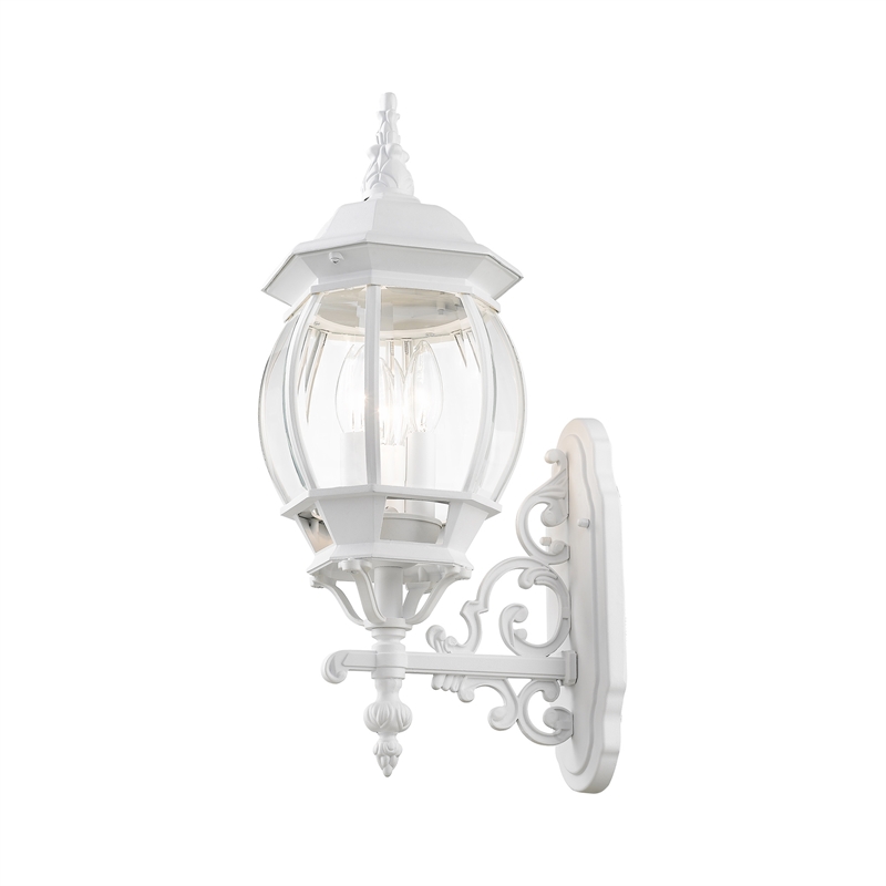 Beaumont Lane Traditional 3-Light Metal Outdoor Wall Lantern in Textured White