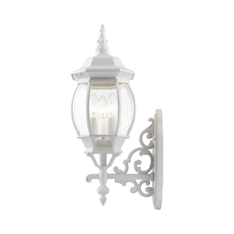 Beaumont Lane Traditional 3-Light Metal Outdoor Wall Lantern in Textured White