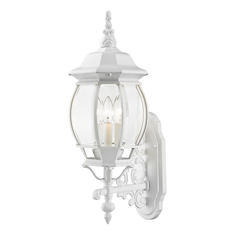 Beaumont Lane Traditional 3-Light Metal Outdoor Wall Lantern in Textured White