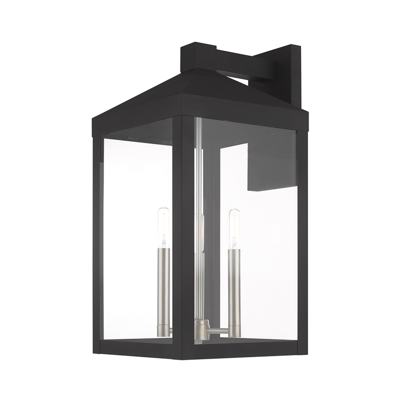 Beaumont Lane Transitional 3-Light Brass & Glass Outdoor Wall Lantern in Black