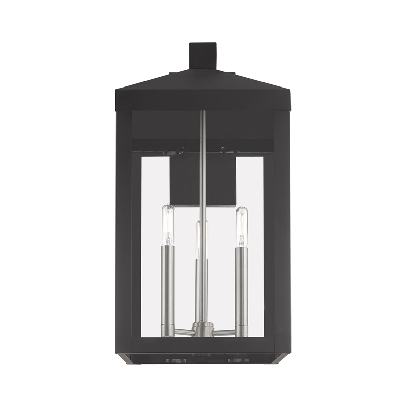 Beaumont Lane Transitional 3-Light Brass & Glass Outdoor Wall Lantern in Black
