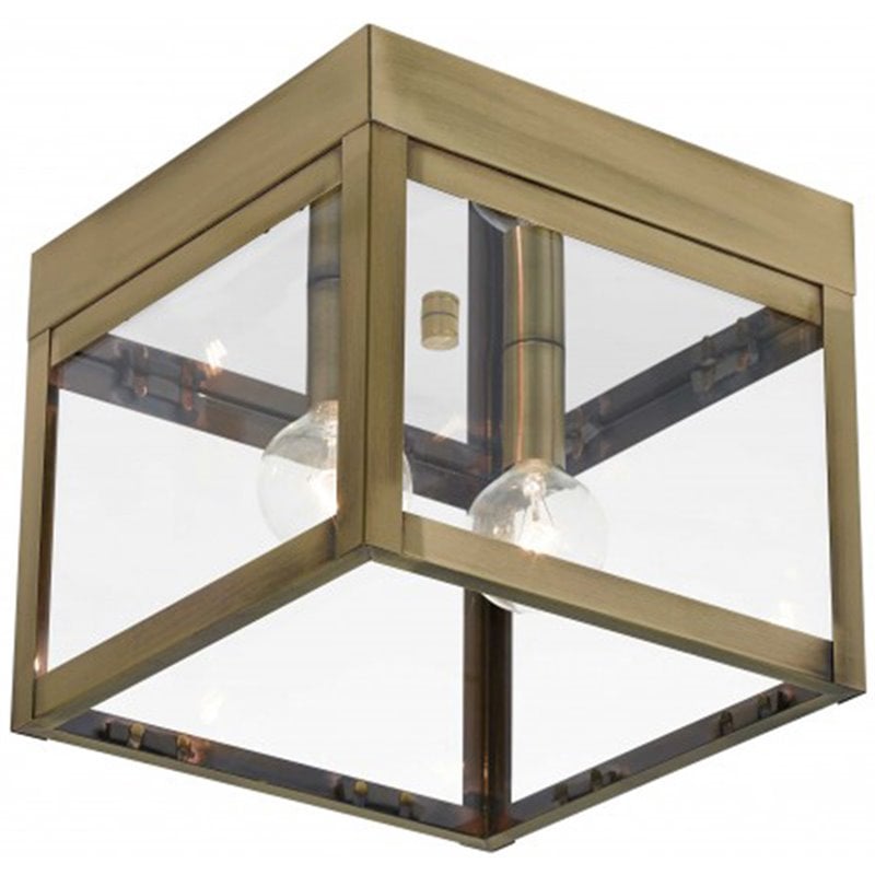 Beaumont Lane Contemporary 2 Light Outdoor Ceiling Mount in Antique Brass