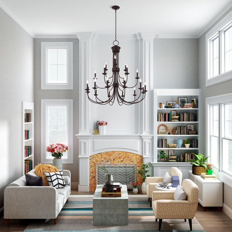 Beaumont Lane Contemporary 15 Light Foyer Chandelier in Bronze