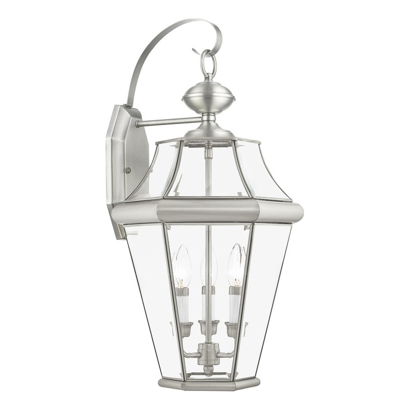Beaumont Lane Contemporary Outdoor Wall Lantern in Brushed Nickel