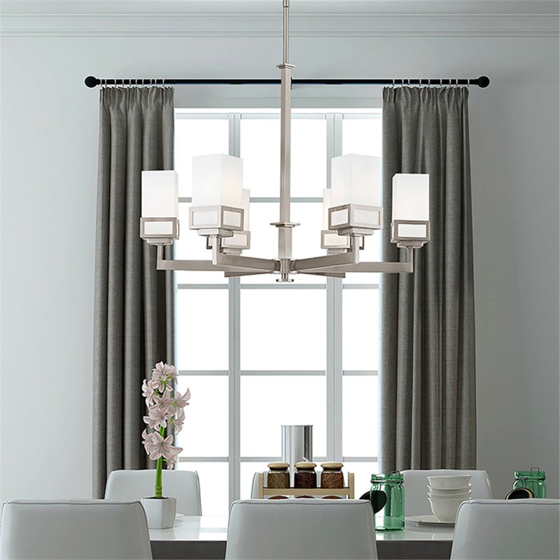 Beaumont Lane Contemporary 6 Light Chandelier in Brushed Nickel