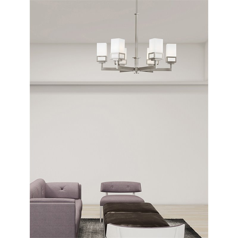 Beaumont Lane Contemporary 6 Light Chandelier in Brushed Nickel