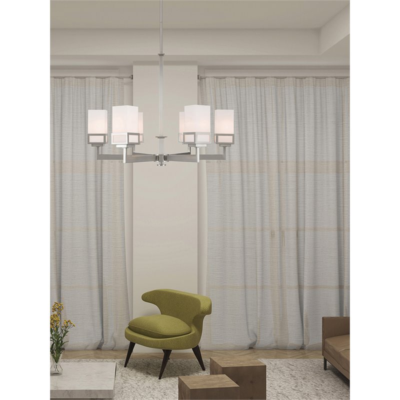 Beaumont Lane Contemporary 6 Light Chandelier in Brushed Nickel