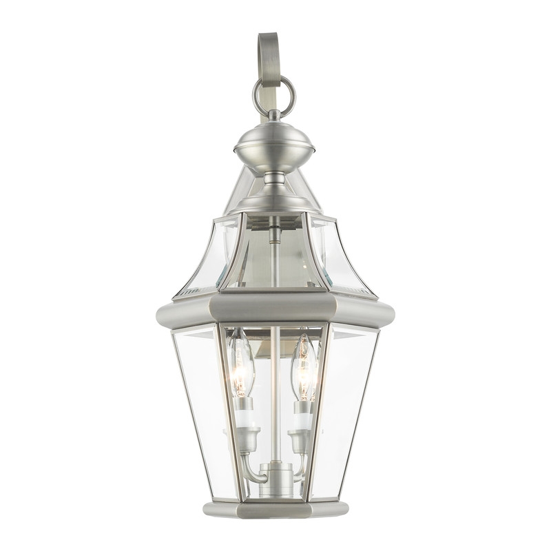 Beaumont Lane Contemporary 2 Light Outdoor Wall Lantern in Brushed Nickel