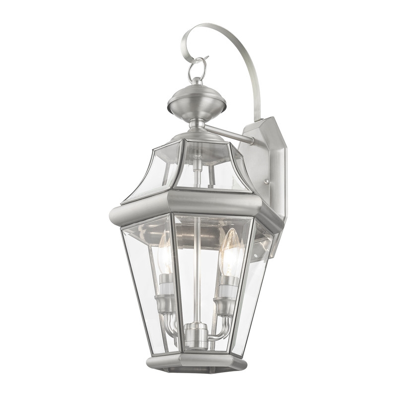 Beaumont Lane Contemporary 2 Light Outdoor Wall Lantern in Brushed Nickel