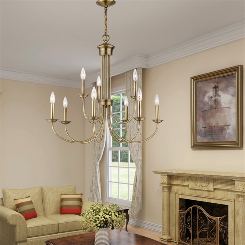 Beaumont Lane Contemporary 9 Light Chandelier in Antique Brass