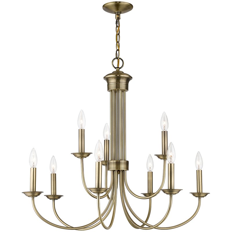 Beaumont Lane Contemporary 9 Light Chandelier in Antique Brass