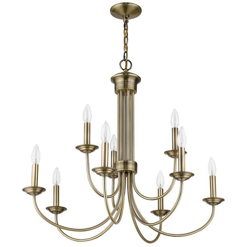 Beaumont Lane Contemporary 9 Light Chandelier in Antique Brass