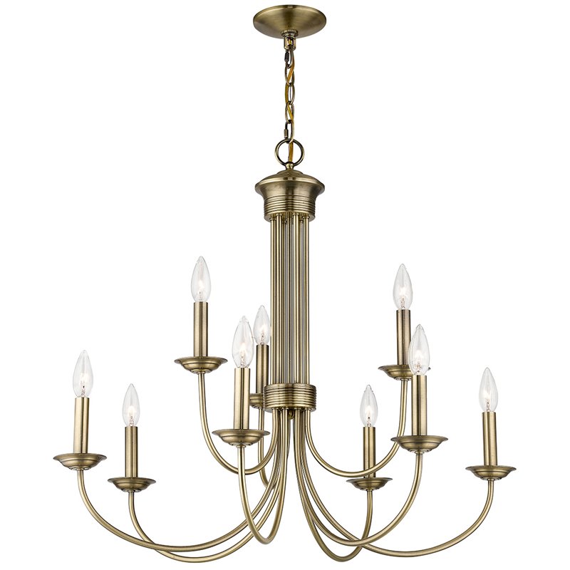 Beaumont Lane Contemporary 9 Light Chandelier in Antique Brass