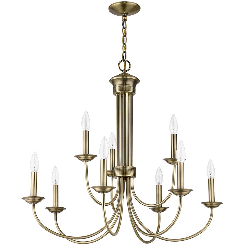 Beaumont Lane Contemporary 9 Light Chandelier in Antique Brass