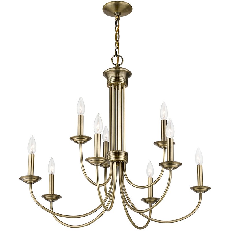 Beaumont Lane Contemporary 9 Light Chandelier in Antique Brass