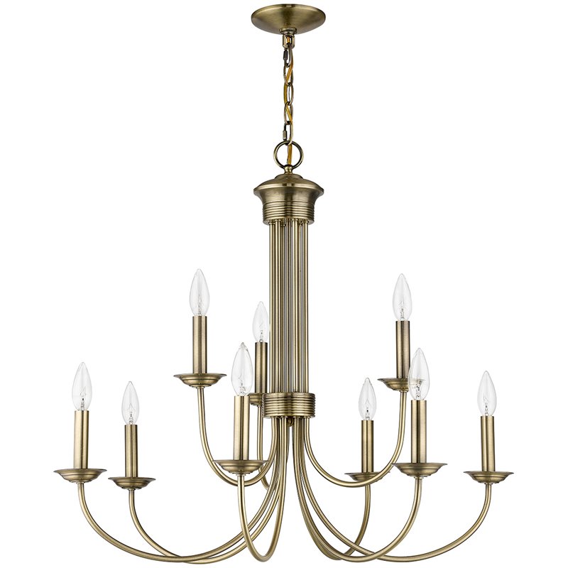 Beaumont Lane Contemporary 9 Light Chandelier in Antique Brass