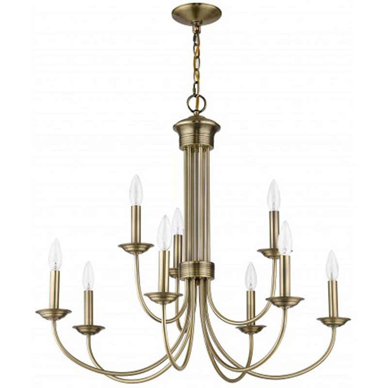 Beaumont Lane Contemporary 9 Light Chandelier in Antique Brass