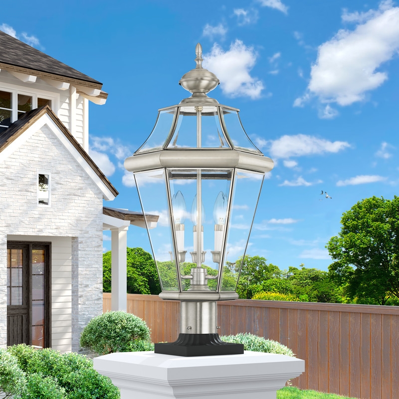 Beaumont Lane Contemporary Outdoor Post Lantern in Brushed Nickel
