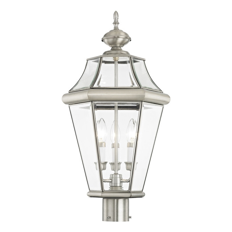Beaumont Lane Contemporary Outdoor Post Lantern in Brushed Nickel