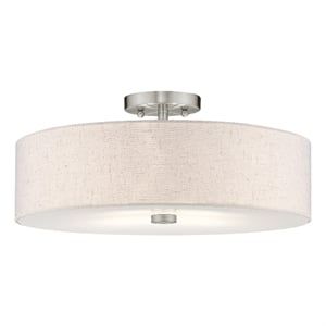 Beaumont Lane Mid-Century 8&quot 4-Light Metal & Fabric Semi Flush in Brushed Nickel