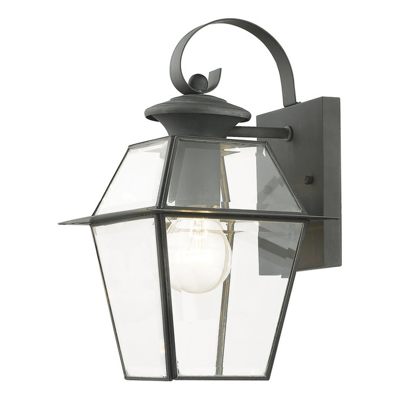Beaumont Lane Contemporary Brass Outdoor Wall Lantern in Charcoal
