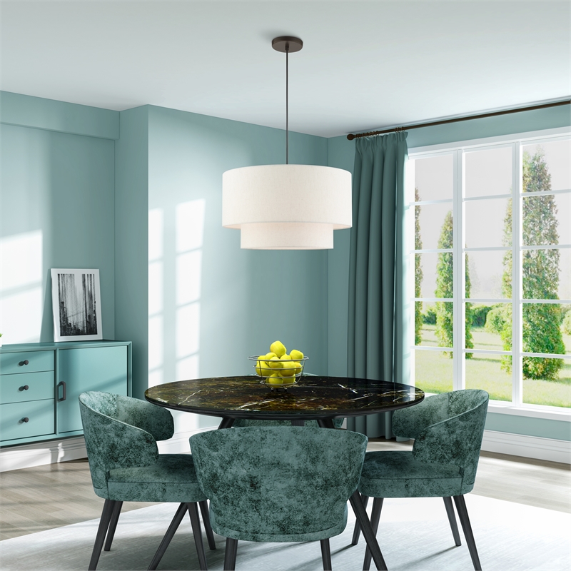 Beaumont Lane Modern 3-Light Metal & Fabric Pendant in English Bronze