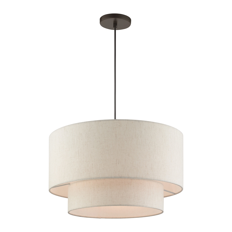 Beaumont Lane Modern 3-Light Metal & Fabric Pendant in English Bronze