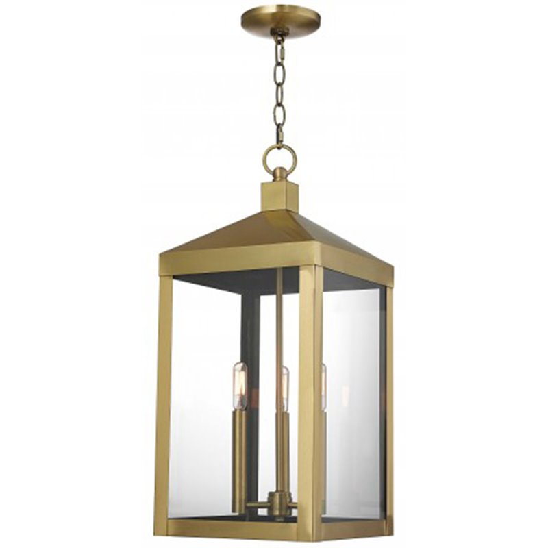 Beaumont Lane Contemporary 3 Light Outdoor Hanging Lantern in Antique Brass