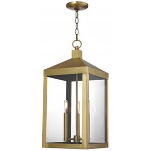 Beaumont Lane Contemporary 3 Light Outdoor Hanging Lantern in Antique Brass